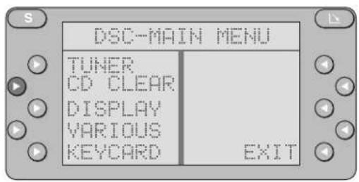 DSC-MAIN MENU TUNER CD CLEAR DISPLAY VARIOUS KEYCARD EXIT