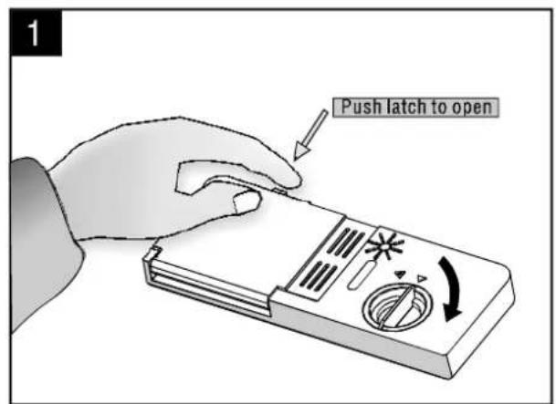 1 Push latch to open