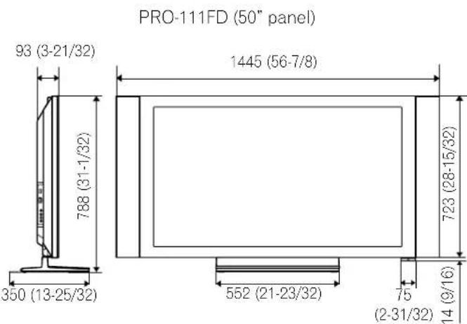 PRO-111FD (50" panel) 93 (3-21/32) 788 (31-1/32) 350 (13-25/32) 1445 (56-7/8) 723 (28-15/32) 552 (21-23/32) 75 (2-31/32) 14 (9/16)