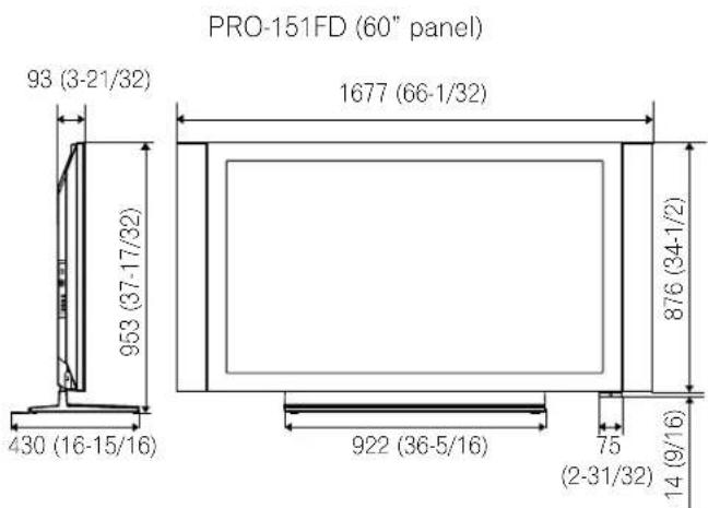 PRO-151FD (60" panel) 93 (3-21/32) 1677 (66-1/32) 953 (37-17/32) 430 (16-15/16) 876 (34-1/2) 922 (36-5/16) 75 (2-31/32) 14 (9/16)