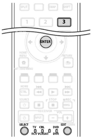 SPLIT SWAP SHIFT 1 2 3 ENTER HOME MENU RETURN SAT / DVD MENU HDMI CTRL SOURCE STOP REC HMG RECEIVER VOL INPUT SELECT TV CBL DVD RCV VCRSAT DVR EDIT/LEARN