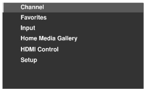 Channel Favorites Input Home Media Gallery HDMI Control Setup