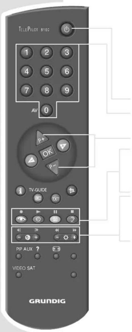 TELEPILOT 810G 1 2 3 4 5 6 7 8 9 AV 0 P* OK P- TV-GUIDE TXT PIP AUX ? VIDEO SAT GRUNDIG