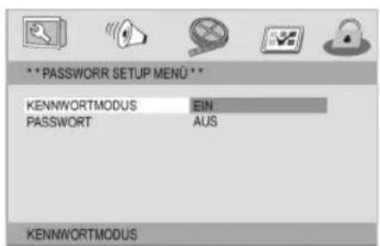 *** PASSWORDR SETUP MENU ** KENNWORTMODUS EIN PASSWORT AUS KENNWORTMODUS