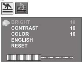 BRIGHT 10 CONTRAST 10 COLOR 10 ENGLISH RESET