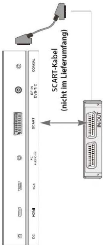 DC HDMI VGA PC Audio/DIN SCART RF IN DVB-T/C COAXIAL SCART-Kabel (nicht im Lieferumfang) IN/OUT