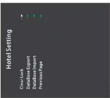 Hotel Setting Clear Lock → DataBase Export → DataBase Import → Previous Page →