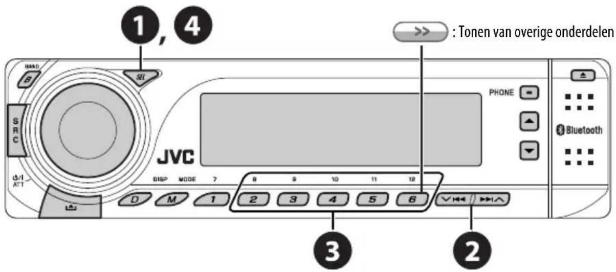 1, 4 : Tonen van overige onderdelen JVC PHONE Bluetooth D M 1 2 3 4 5 6 3 2