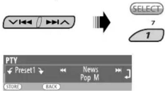 SELECT 7 1 PTY ✓ Preset1 ✓ News Pop M STORE BACK