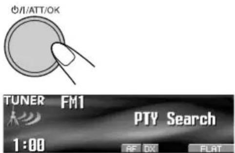 OFF/ATT/OK TUNER FM1 PTY Search 1:00 RF 0X FLAT