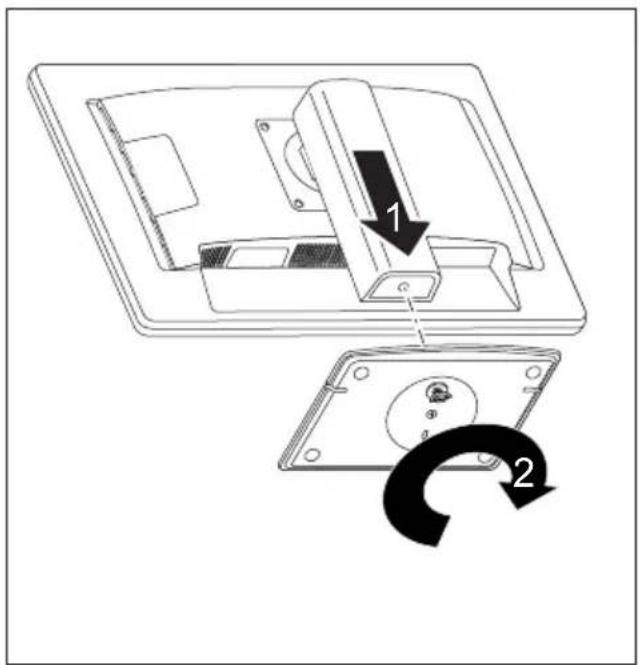 Diagram showing a device with two labeled components, one being inserted into a housing and the other rotating around a circular component.