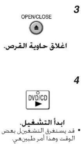OPEN/CLOSE 3 اغلاق حاوية القرص. 4 DVD/CD ابداً التشفيل • قد يستغرق التشفيل بعض الوقت وهذا أمر طابين عي.