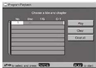 Choose a title and chapter No Disc T/G G-T Play Clear Clear all to select and press 0x1=8 BAY to start