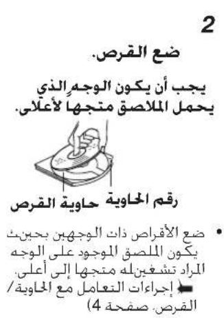 2 ضع القرض. يجب أن يكونウォー الذي ي二十五 الملاقص منجها لاعلاي. رقم الحاوية حاوية القرض • ضع الأ-frاص ذاتウォーين بحينث يكون اللصق avoidance علىウォー المراد تشغينه منجها إلى أعلى / إجراعات الت lbاحام مع الحاوية / القرض. صفحة 4)