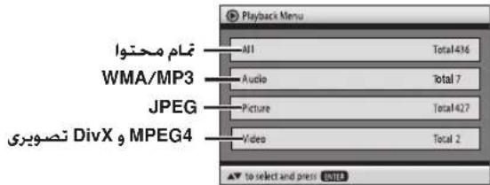 Playback Menu All Total436 WMA/MP3 Audio Total 7 JPEG Picture Total427 DivX o MPEG4 Video Total 2 To select and press ENTER