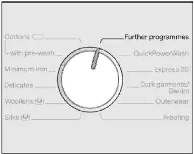 MIELE WMH122 WPS PowerWash 2.0 - Selecting a programme using the programme selector at the "Further programmes" position: - 1