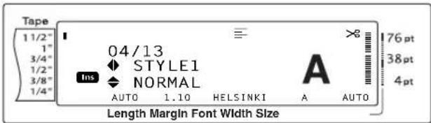 Tape 1 1/2" 1" 3/4" 1/2" 3/8" 1/4" 04/13 STYLE1 NORMAL INS AUTO 1.10 HELSINKI A AUTO 76 pt 38 pt 4 pt Length Margin Font Width Size