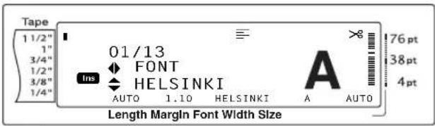 Tape 1 1/2" 1" 3/4" 1/2" 3/8" 1/4" 01/13 ♦ FONT ♦ HELSINKI INS AUTO 1.10 HELSINKI A AUTO 76 pt 38 pt 4 pt Length Margin Font Width Size