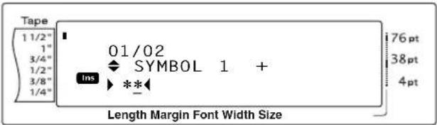 Tape 1 1/2" 1" 3/4" 1/2" 3/8" 1/4" 01/02 SYMBOL 1 + Ins ** 76 pt 38 pt 4 pt Length Margin Font Width Size