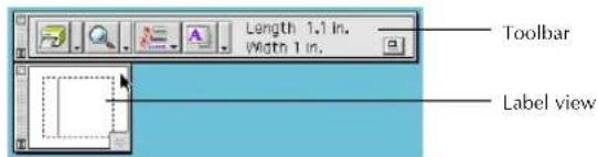 Length 1.1 in. Width 1 in. Toolbar Label view
