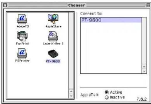 Chooser Connect to: PT-9600 AppleTalk ● Active ○ Inactive 7.8.2