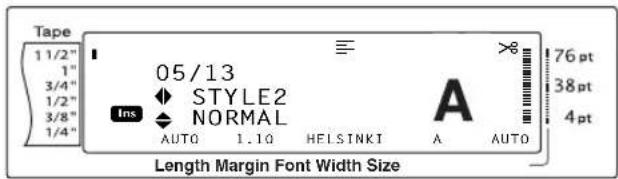 Tape 1 1/2" 1" 3/4" 1/2" 3/8" 1/4" 05/13 STYLE2 NORMAL INS AUTO 1.1Q HELSINKI A AUTO 76 pt 38 pt 4 pt Length Margin Font Width Size