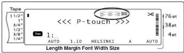 Tape 1 1/2" 1" 3/4" 1/2" 3/8" 1/4" <<< P-touch >> Ins 1: AUTO 1.10 HELSINKI A AUTO 76 pt 38 pt 4 pt Length Margin Font Width Size
