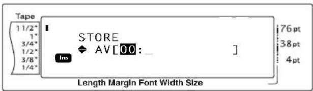 Tape 1 1/2" 1" 3/4" 1/2" 3/8" 1/4" STORE AV[00:] Ins 76 pt 38 pt 4 pt Length Margin Font Width Size