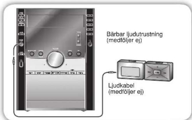 Bärbar ljudutrustning (medföljer ej) Ljudkabel (medföljer ej)