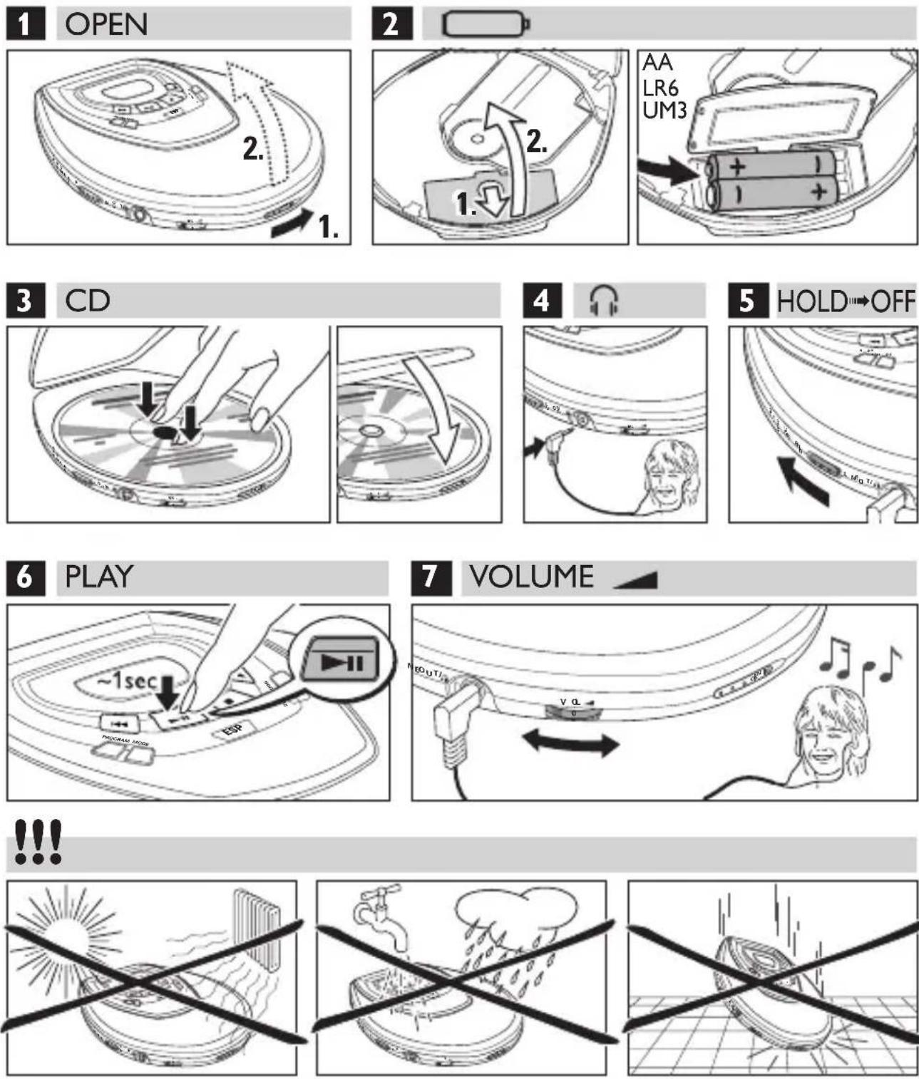 PHILIPS AZ9001 - COMANDI, vedere l'illustrazione a pagina 3 - 1