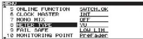 5 ONLINE FUNCTION SWITCH.OK 6 CLOCK MASTER INT 7 MONO MIX OFF 8 METER TYPE YU 9 FAIL SAFE LOW LIM 10 MONITORING POINT Prefader