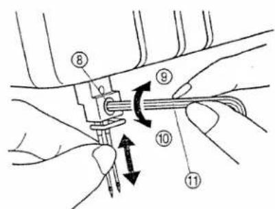 Technical diagram showing mechanical assembly with numbered parts and directional arrows indicating motion or force