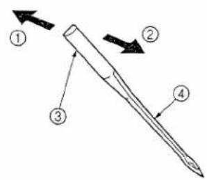 Diagram of a tool with numbered parts and directional arrows indicating movement or assembly.