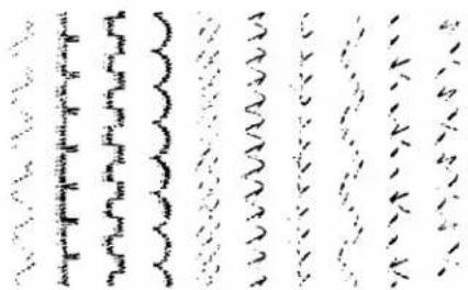 Handwritten Chinese characters in a grid-like pattern, possibly from a document or label