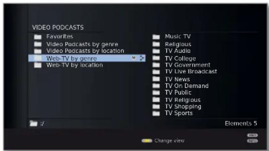 VIDEO PODCASTS Favorites Video Podcasts by genre Video Podcasts by location Web-TV by genre Web-TV by location Music TV Religious TV Audio TV College TV Government TV Live Broadcast TV News TV On Demand TV Public TV Religious TV Shopping TV Sports Elements 5 Change view