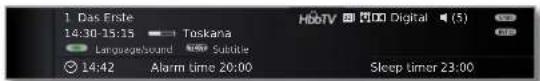 1 Das Erste 14:30-15:15 Toscana Languagebound Subtile 14:42 Alarm time 20:00 Sleep timer 23:00