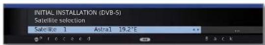 INITIAL INSTALLATION (DVB-5) Satellite selection Satellite 1 Astra1 19.2°E P r o c e d Black