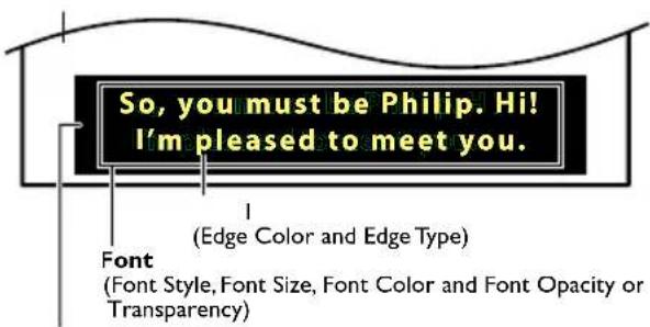 So, you must be Philip. Hi! I'm pleased to meet you. (Edge Color and Edge Type) Font (Font Style, Font Size, Font Color and Font Opacity or Transparency)