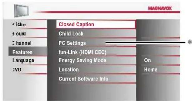 MAGNAVOC Picture Sound Channel Features Language JVD Closed Caption Child Lock PC Settings fun-Link (HDMI CEC) Energy Saving Mode Location Current Software Info On Home