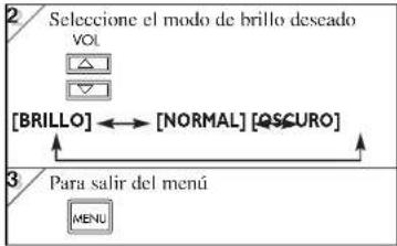 2 Seleccione el modo de brillo deseado VOL [BRILLO] ←→ [NORMAL] [QSCURO] 3 Para salir del menú MENU