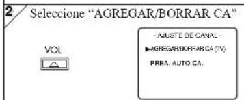 2 Seleccione "AGREGAR/BORRAR CA" - AJUSTE DE CANAL ▶ AGREGARBORRAR CA (TV) PREA. AUTO CA.