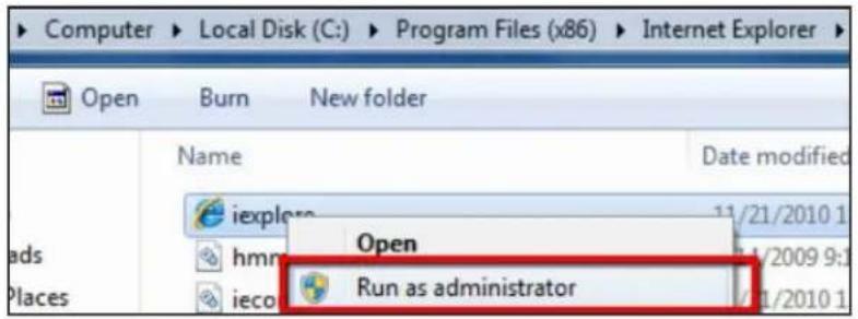 Computer > Local Disk (C:) > Program Files (x86) > Internet Explorer Open Burn New folder Name Date modified iexplera 11/21/2010 1 hmm Open 24/2009 9:1 ieco Run as administrator 1/1/2010 1