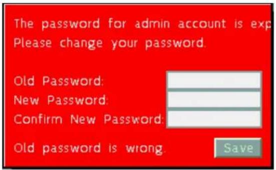 The password for admin account is exp Please change your password. Old Password: New Password: Confirm New Password: Old password is wrong. Save