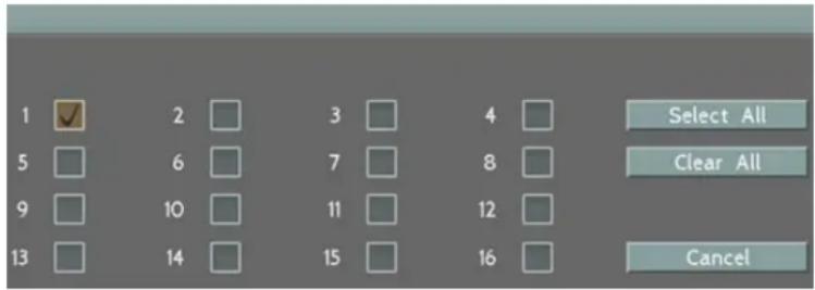 1 ✓ 2 □ 3 □ 4 □ 5 □ 6 □ 7 □ 8 □ 9 □ 10 □ 11 □ 12 □ 13 □ 14 □ 15 □ 16 □ Select All Clear All Cancel