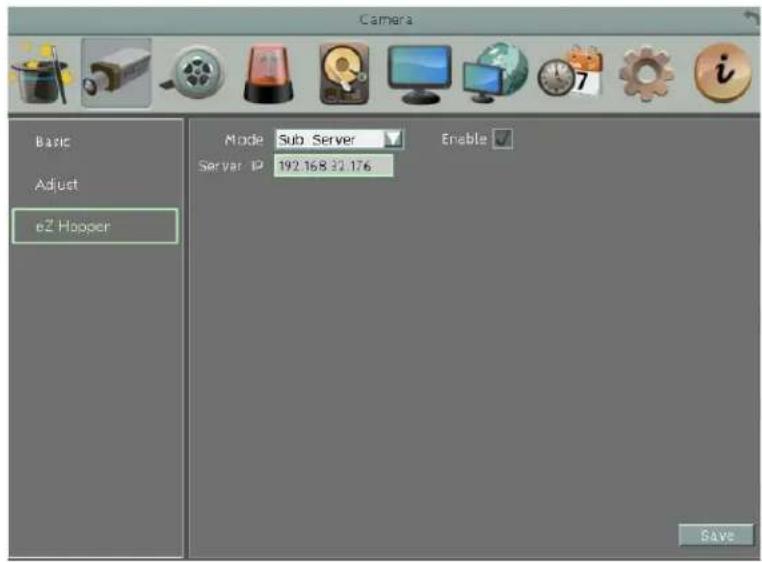 Camera Basic Adjust eZ Hopper Mode Sub Server Enable Server IP 192.168.32.176 Save