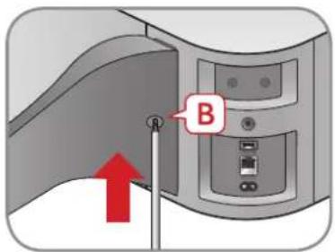 Diagram showing a device with labeled component B and red upward arrow indicating direction or movement
