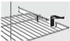 Line drawing of a metal rack with a handle and lever mechanism (no text or symbols)