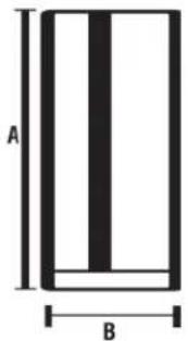Simple geometric diagram of a rectangle with labeled dimensions A (width) and B (height), no text or symbols present.