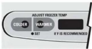 ADJUST FREEZER TEMP COLDER WARMER SET 0 F IS RECOMMENDED
