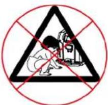 Prohibition sign with a person using a device inside a triangle, crossed by red lines